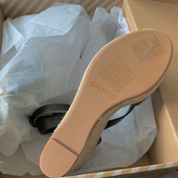 Soludos Charlotte Knotted Black Leather Wedge Espadrille Platform Sandal 10 - Picture 12 of 13